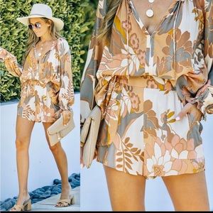 Vici Tomar Floral Peasant Top and Matching Short Set- XSmall